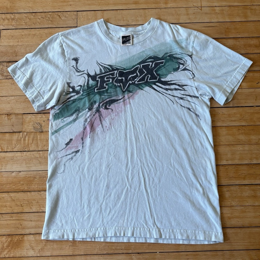 VTG Fox Racing T-Shirt Size M Moto Grunge y2k Skater Brushstroke Paint Logo